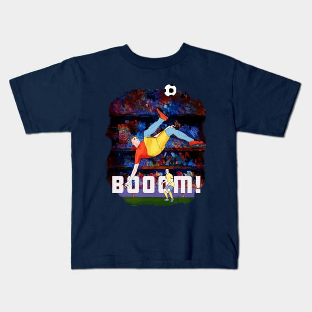 Booom- man kicking soccer ball Kids T-Shirt by SW10 - Soccer Art